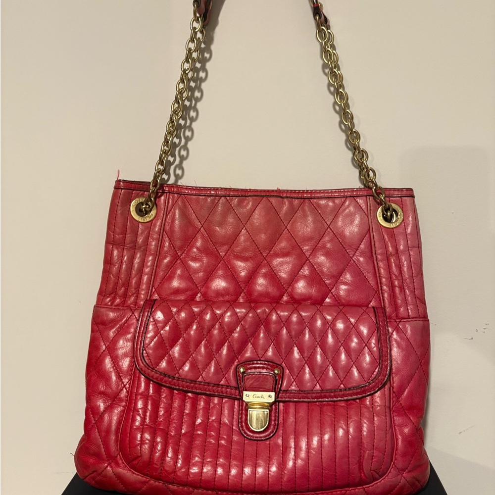 Coach Poppy Quilted Slim Leather Tote Bag Style 19854